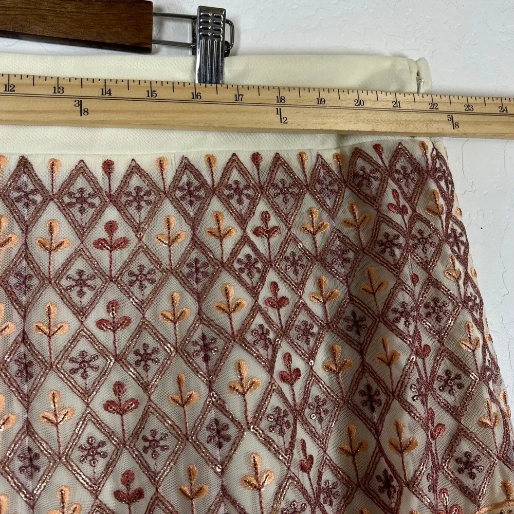 Soft Surroundings Embroidered Mesh Sequin Maxi Skirt Cream Boho 3X 5FU05